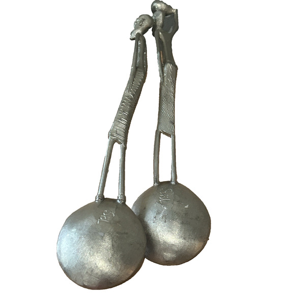 Set Of 2 African Water Bearer 11" Silver Server Large Round Spoons Marked "SOL" - Picture 4 of 6